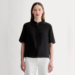 Everlane The Popover Top Washable 100% Silk Short Sleeve Blouse